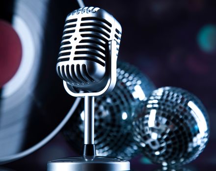 Microphone, Disco Ball, music saturated concept