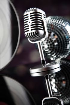 Microphone, Disco Ball, music saturated concept