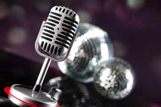 Microphone, Disco Ball, music saturated concept