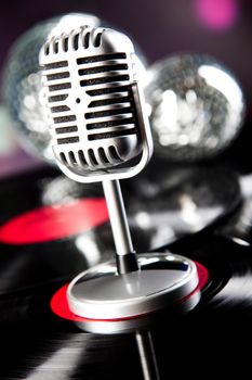 Microphone, Disco Ball, music saturated concept