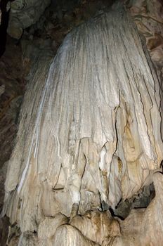 Stalactite and stalagmite in cave at Tham Lod National Park, Mae Hong Son Province, Thailand