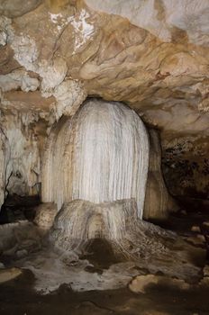 Stalactite and stalagmite in cave at Tham Lod National Park, Mae Hong Son Province, Thailand