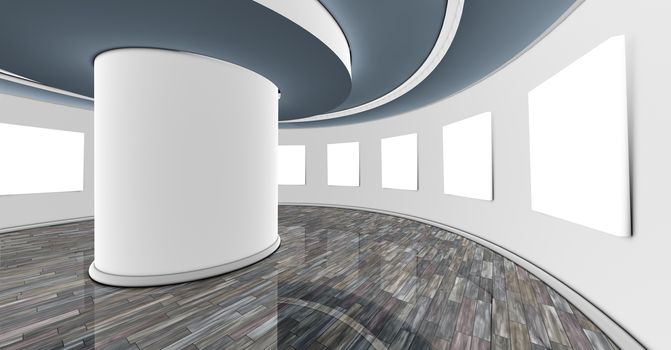 3d empty interior showroom and white frame 