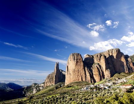 idyllic landscape,canyon and mountains dreamscape at Spain,Riglos.