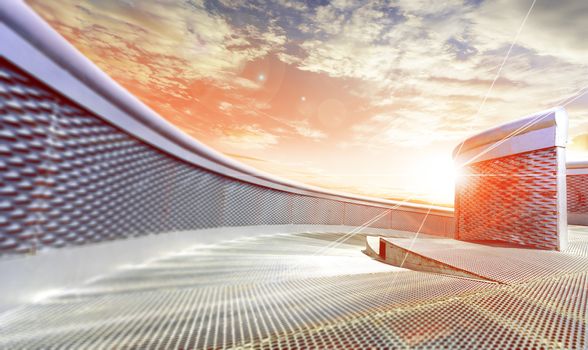 Sunset and modern outdoor metal architecture