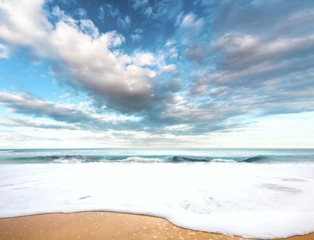 Beach landscape. Beach and idyllic blue sky