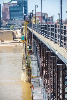 Bridge maintenance  with scaffolding  on site