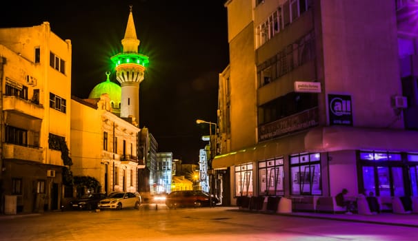 Mosque in central Constanta at night.