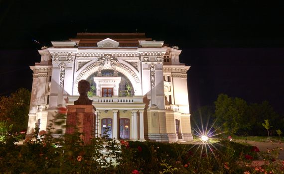 White building of Maior Pastia Theater in Focsani, Romania.