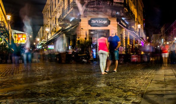 Night scene. Old city center Bucharest.