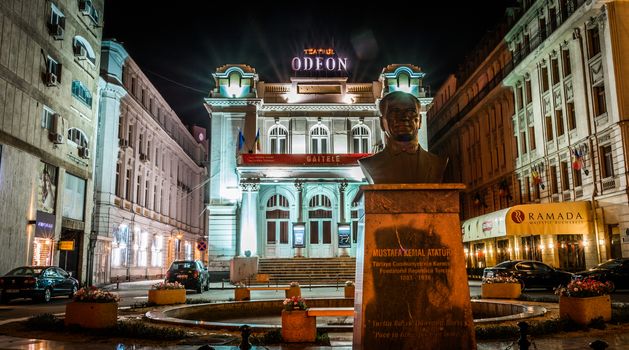 Night scene. Odeon Theater in Bucharest, Romania.