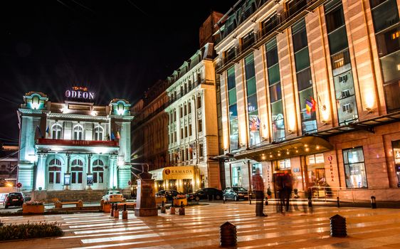 Night scene. Odeon Theater in Bucharest, Romania.