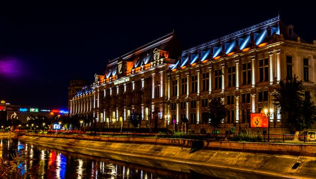 Palace of Justice in Bucharest at night.