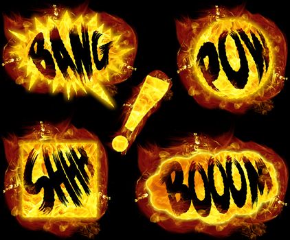 Fire bang boom pow shhh and exclamation mark !