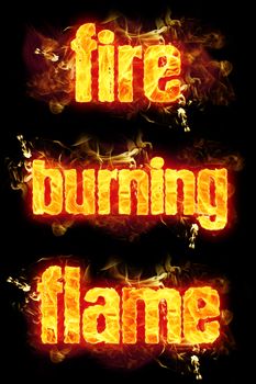 Fire burning flame text, black background.