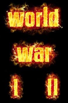 World war fire words with flames.