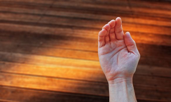 Open hand begging and blur background.   