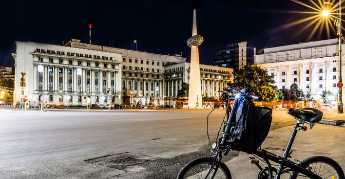 Revolution Square in Bucharest, Romania at night.