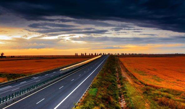 Bucharest - Constanta Freeway at dusk.