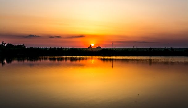 Sunset on Mamaia Lake in Constanta, Romania.