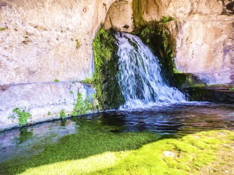 Fountain at Siracusa Temple - Sicily, Italy - Paint effect