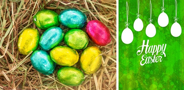 happy easter graphic against green paint splashed surface