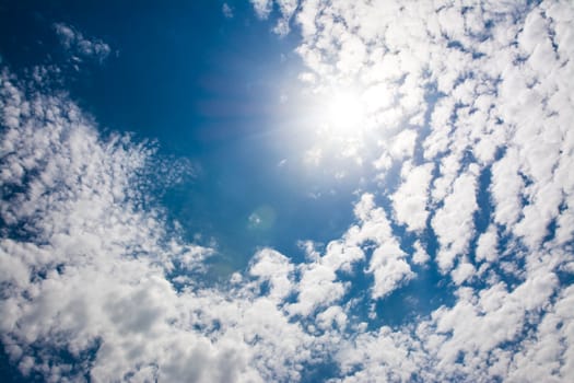 Blue sky with white clouds on sunny day background.