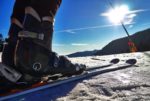 Winter sports with snow skier boots.         