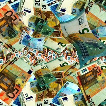 Money background with many euro banknotes.