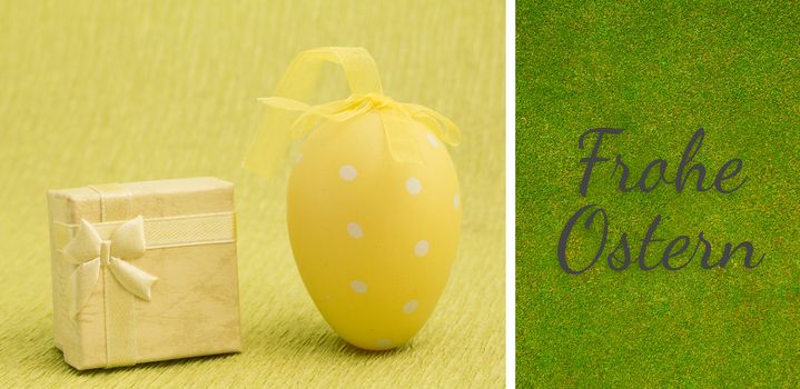Frohe ostern against green background