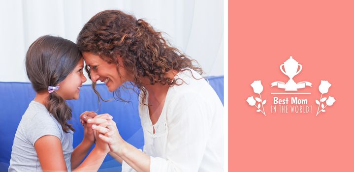 mothers day greeting against happy mother and daughter smiling at each other