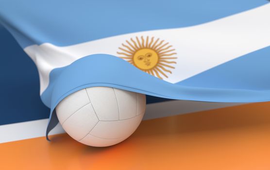 Flag of Argentina with championship volleyball ball on volleyball court