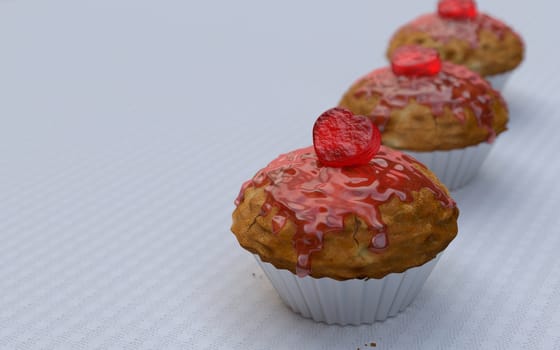 Muffins with a red heart for Valentines Day
