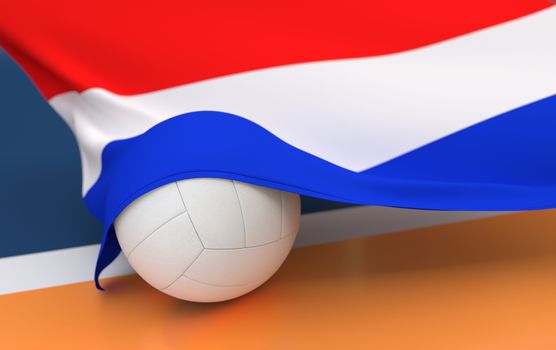 Flag of Netherlands with championship volleyball ball on volleyball court