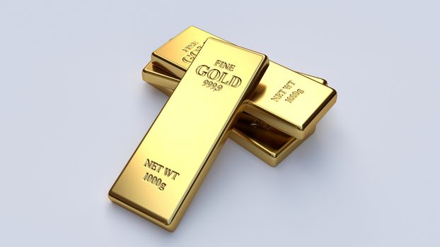 Gold bars, ingot on white backgrounds