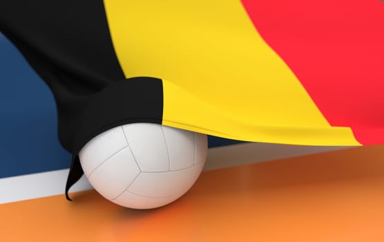 Flag of Belgium with championship volleyball ball on volleyball court