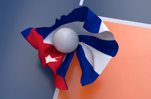 Flag of Cuba with championship volleyball ball on volleyball court