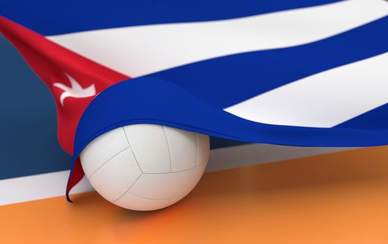 Flag of Cuba with championship volleyball ball on volleyball court