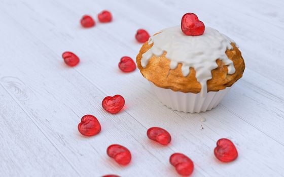 Love cupcake with a red heart for Valentines Day