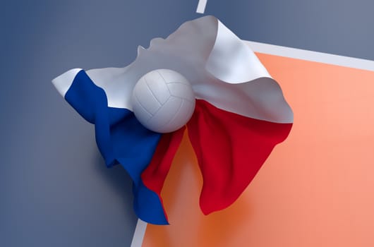 Flag of Czech Republic with championship volleyball ball on volleyball court