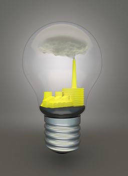 Coal burning power plant inside light bulb