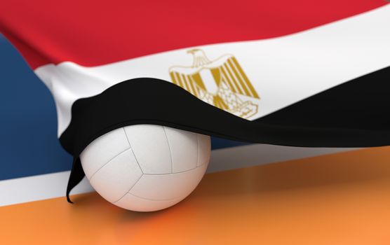 Flag of Egypt with championship volleyball ball on volleyball court