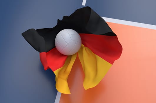 Flag of Germany with championship volleyball ball on volleyball court