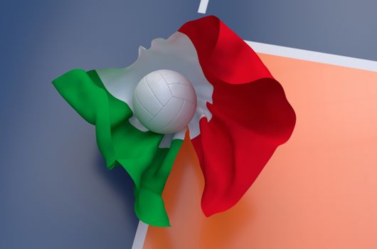 Flag of Italy with championship volleyball ball on volleyball court