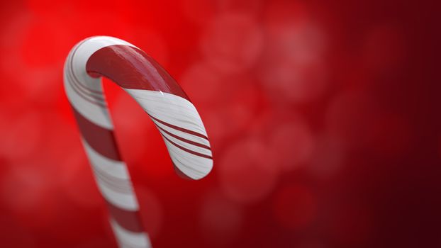 Candy Cane with selective focus on red Background, Christmas Decoration 
