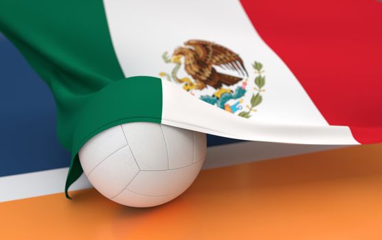 Flag of Mexico with championship volleyball ball on volleyball court