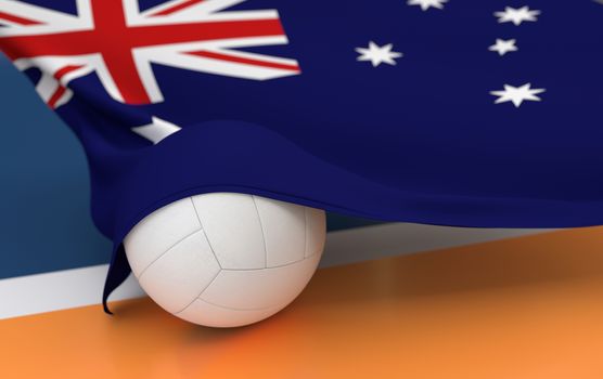 Flag of Australia with championship volleyball ball on volleyball court