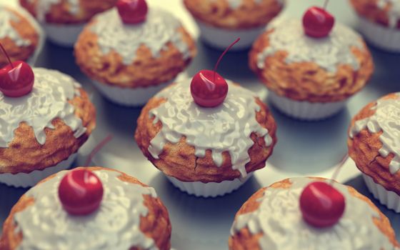 Red Cherry cupcakes, vintage look