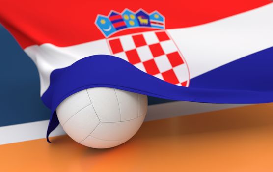Flag of Croatia with championship volleyball ball on volleyball court