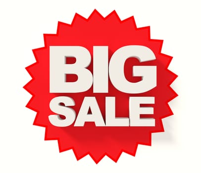 Big Sale sign, white letters on red star background